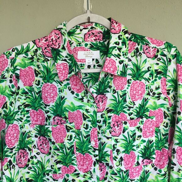 Charter Club Luxury Shirt M Linen Button Up Top Pineapple Print Casual Tropical - Picture 8 of 13